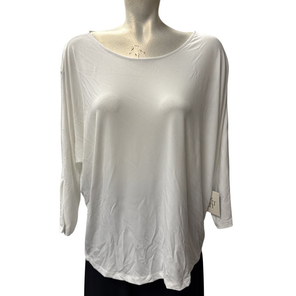 NWT Women's Chico Size 3 Knit Kit Hardware Button Sleeve 3/4 Dolman Style White